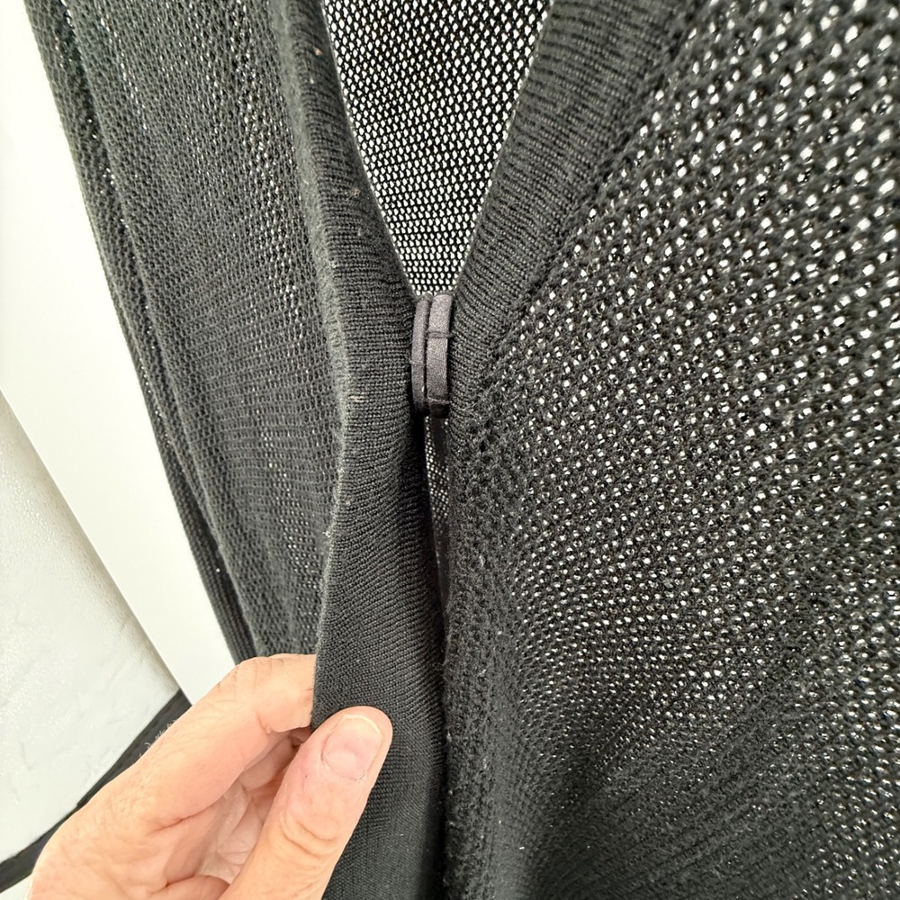 Chicos Black Open Knit Mesh Cardigan Single‎ Snap Button Sz2 - Picture 3 of 10